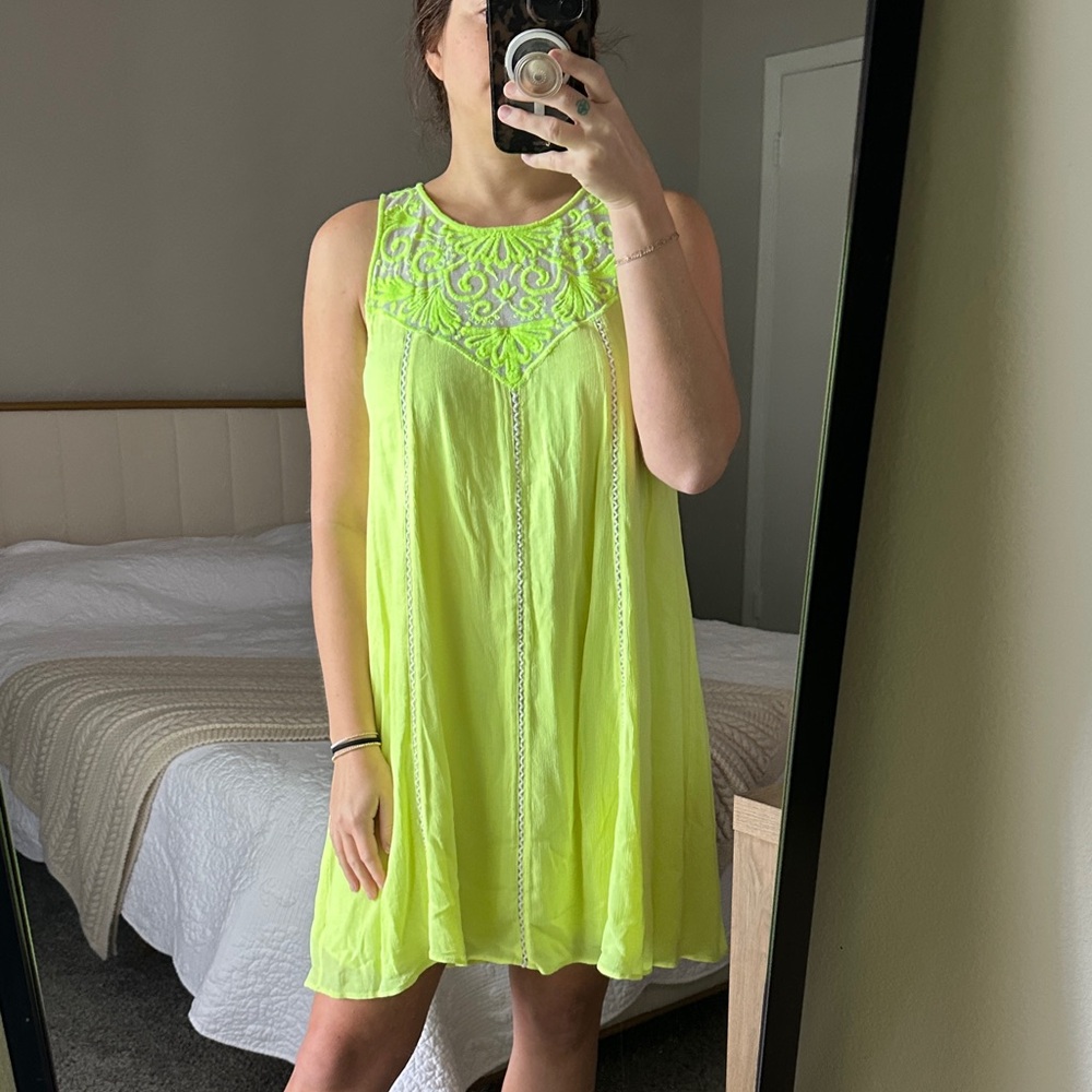 Lilly Pulitzer Cammie Trapeze Embroidered Dress in Lemon Drop Neon Yellow